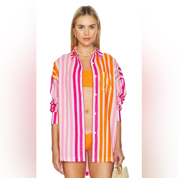 Beach Riot Womens Pink Orange Striped Alexa Swim Cover Up Size Large Petite - Picture 1 of 6
